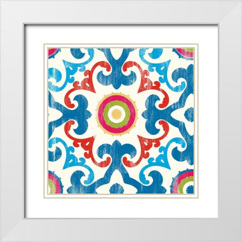 Suzani III White Modern Wood Framed Art Print with Double Matting by PI Galerie