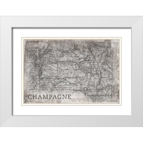 Champagne Map White White Modern Wood Framed Art Print with Double Matting by PI Galerie