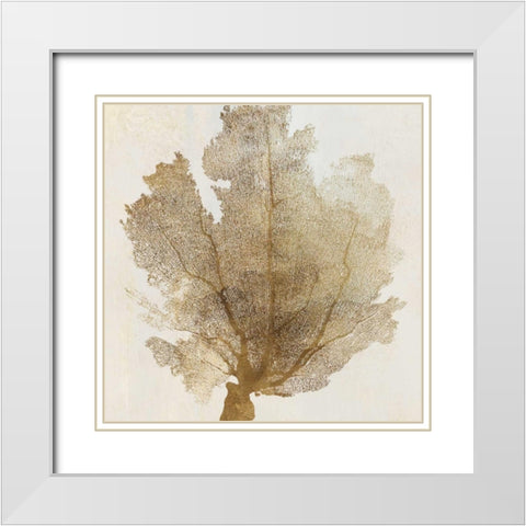 Gold Coral I White Modern Wood Framed Art Print with Double Matting by PI Galerie