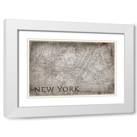 New York Map White White Modern Wood Framed Art Print with Double Matting by PI Galerie