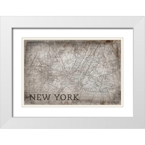 New York Map White White Modern Wood Framed Art Print with Double Matting by PI Galerie