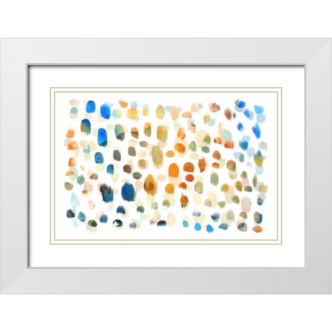 Colour Dabs White Modern Wood Framed Art Print with Double Matting by PI Galerie