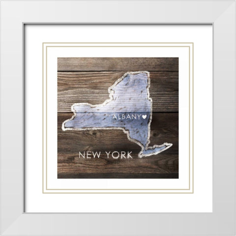 New York Rustic  Map  White Modern Wood Framed Art Print with Double Matting by PI Galerie