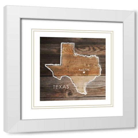 Texas Rustic Map White Modern Wood Framed Art Print with Double Matting by PI Galerie