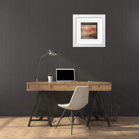 Washington Rustic Map White Modern Wood Framed Art Print with Double Matting by PI Galerie