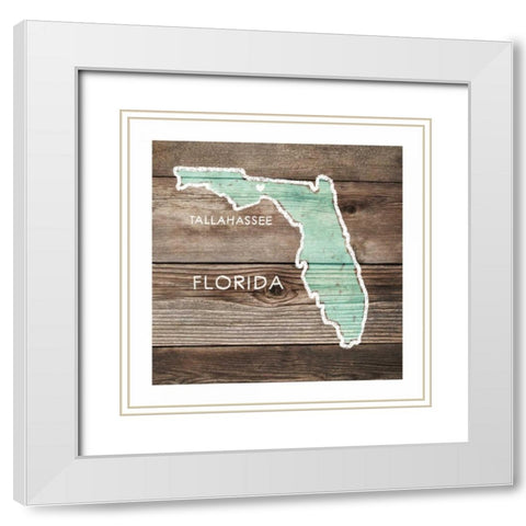 Florida Rustic Map White Modern Wood Framed Art Print with Double Matting by PI Galerie