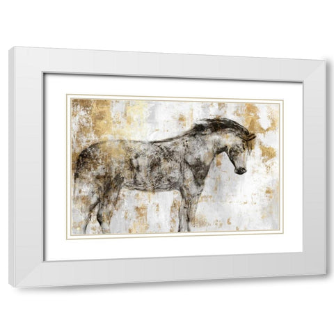 Equestrian Gold I White Modern Wood Framed Art Print with Double Matting by PI Galerie