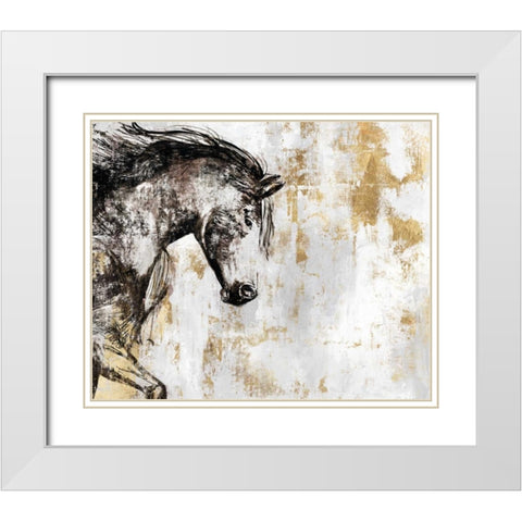 Equestrian Gold III White Modern Wood Framed Art Print with Double Matting by PI Galerie