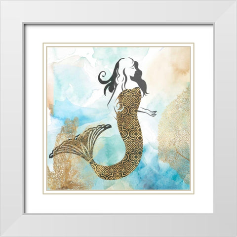 Mermaid I White Modern Wood Framed Art Print with Double Matting by PI Galerie