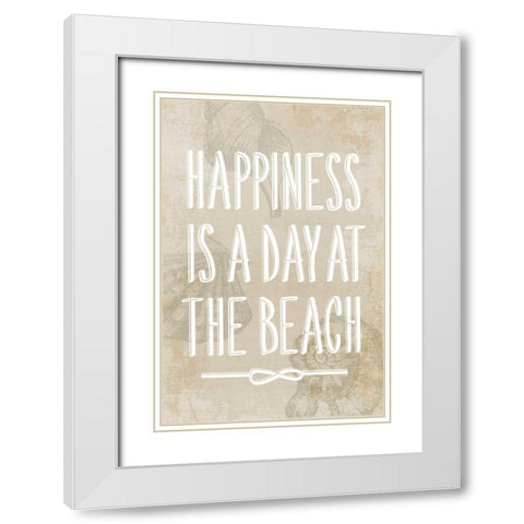 Happiness is a day at the Beach White Modern Wood Framed Art Print with Double Matting by PI Galerie