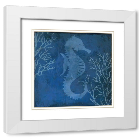 Navy Sea horse White Modern Wood Framed Art Print with Double Matting by PI Studio