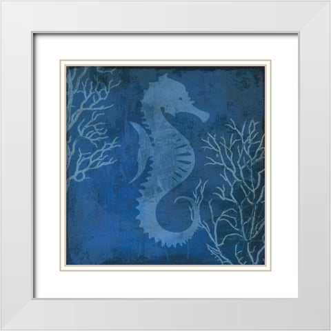 Navy Sea horse White Modern Wood Framed Art Print with Double Matting by PI Studio