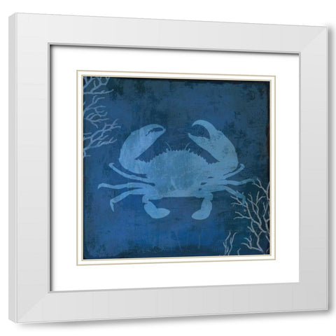 Navy Sea Crab White Modern Wood Framed Art Print with Double Matting by PI Studio