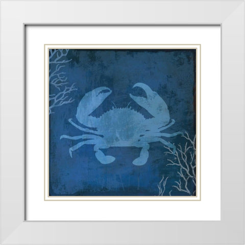 Navy Sea Crab White Modern Wood Framed Art Print with Double Matting by PI Studio