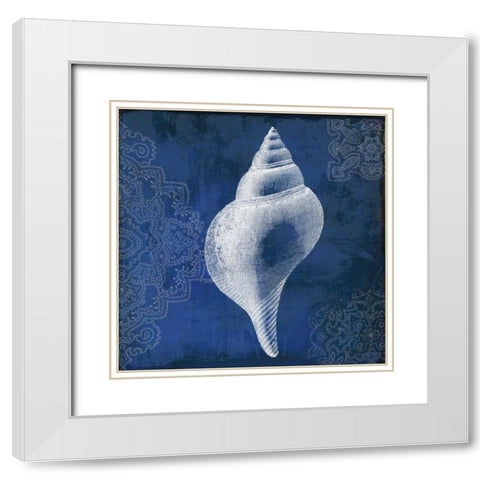 Navy Shell I White Modern Wood Framed Art Print with Double Matting by PI Studio