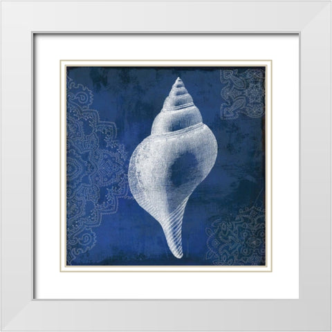 Navy Shell I White Modern Wood Framed Art Print with Double Matting by PI Studio