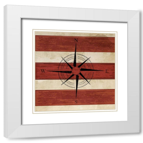 Compass White Modern Wood Framed Art Print with Double Matting by PI Studio