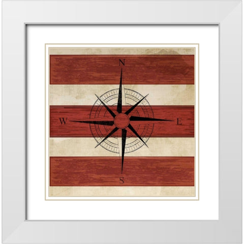 Compass White Modern Wood Framed Art Print with Double Matting by PI Studio