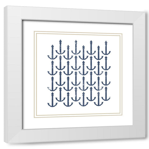 Anchors White Modern Wood Framed Art Print with Double Matting by PI Studio