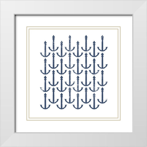 Anchors White Modern Wood Framed Art Print with Double Matting by PI Studio