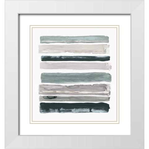 Teal Rothkos Stripes I White Modern Wood Framed Art Print with Double Matting by PI Studio