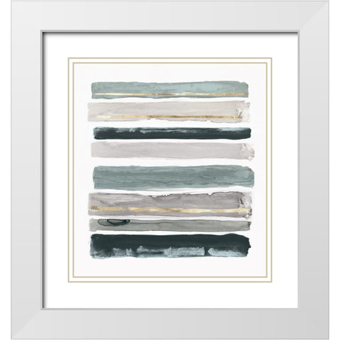 Teal Rothos Stripes II  White Modern Wood Framed Art Print with Double Matting by PI Studio
