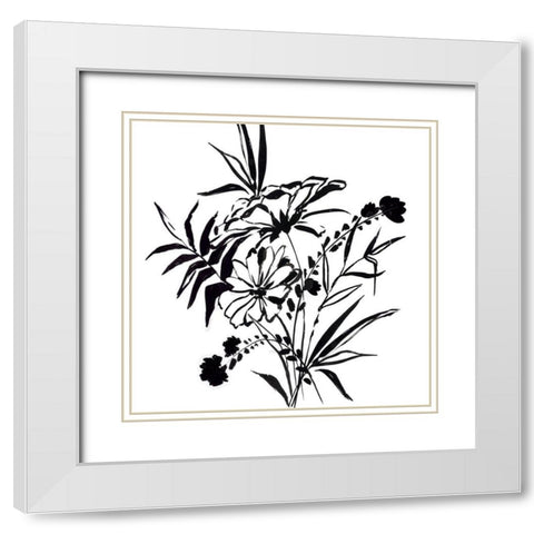 Black Florals White Modern Wood Framed Art Print with Double Matting by PI Studio