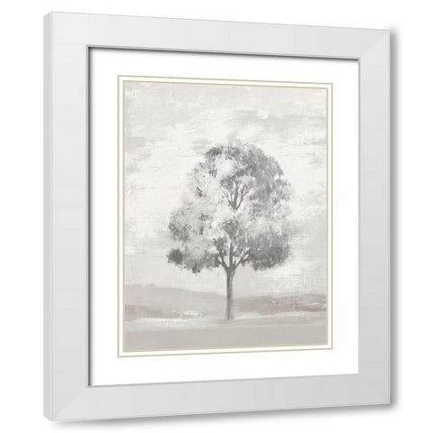 Blue and White Tree II White Modern Wood Framed Art Print with Double Matting by Pi Studio