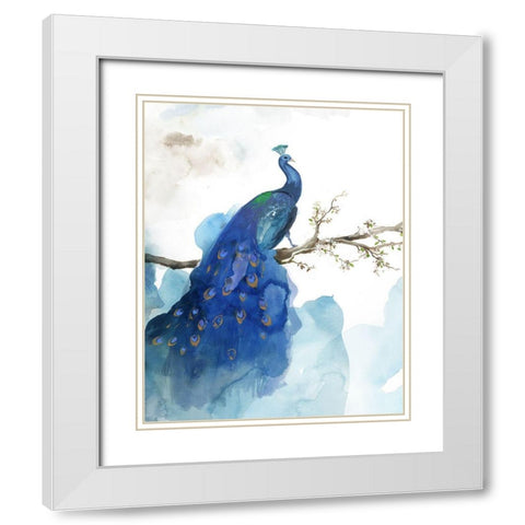 Blue Peacock White Modern Wood Framed Art Print with Double Matting by PI Studio