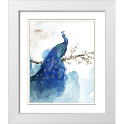 Blue Peacock White Modern Wood Framed Art Print with Double Matting by PI Studio