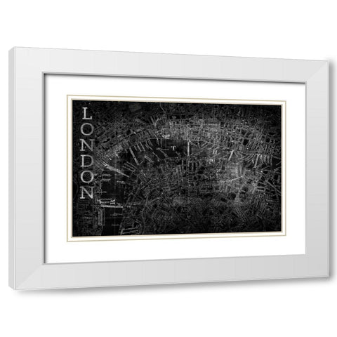 Map London Black White Modern Wood Framed Art Print with Double Matting by PI Studio