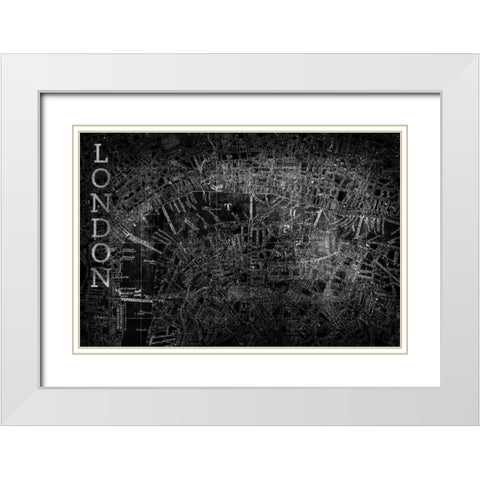 Map London Black White Modern Wood Framed Art Print with Double Matting by PI Studio