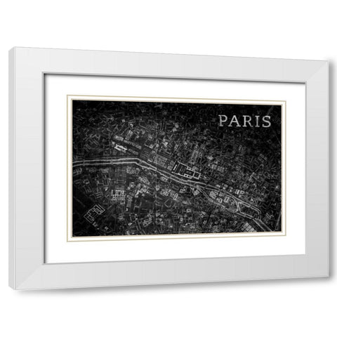 Map Paris Black White Modern Wood Framed Art Print with Double Matting by PI Studio