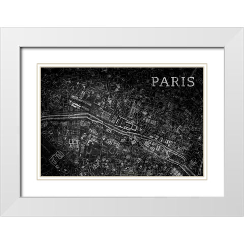 Map Paris Black White Modern Wood Framed Art Print with Double Matting by PI Studio