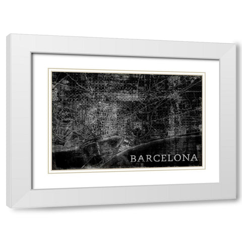 Map Barcelona Black White Modern Wood Framed Art Print with Double Matting by PI Studio