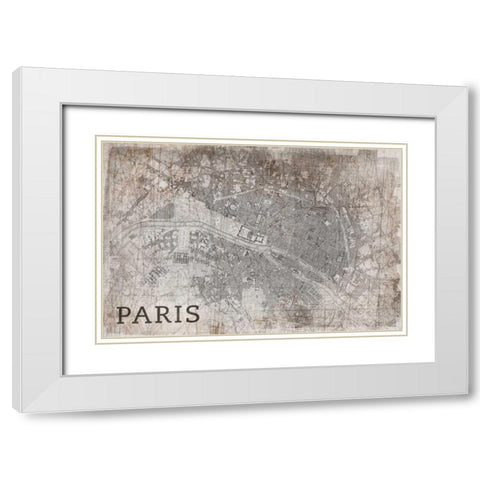 Map Paris White White Modern Wood Framed Art Print with Double Matting by PI Studio