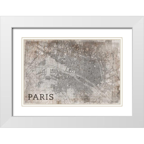 Map Paris White White Modern Wood Framed Art Print with Double Matting by PI Studio