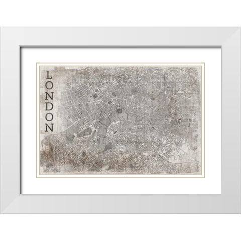 Map London White White Modern Wood Framed Art Print with Double Matting by PI Studio