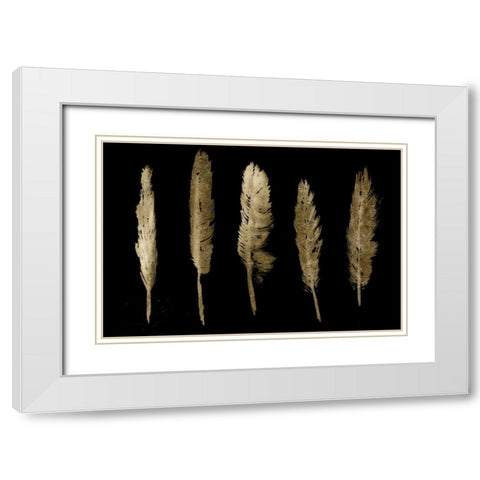 Gold Feathers I White Modern Wood Framed Art Print with Double Matting by PI Studio