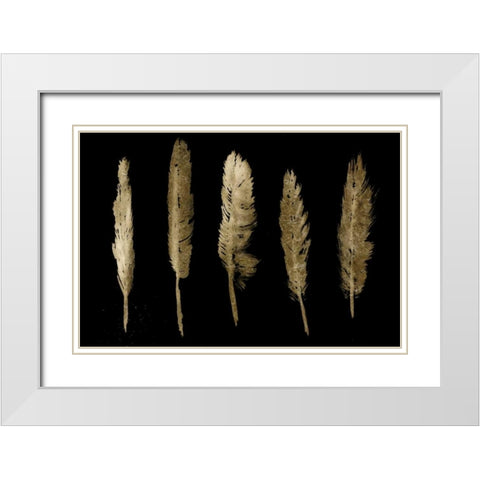 Gold Feathers I White Modern Wood Framed Art Print with Double Matting by PI Studio