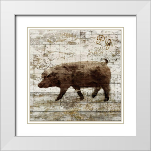 Pig White Modern Wood Framed Art Print with Double Matting by PI Studio