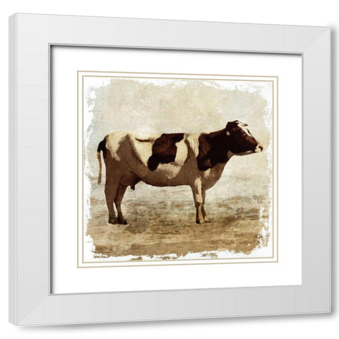 Cow white border White Modern Wood Framed Art Print with Double Matting by PI Studio