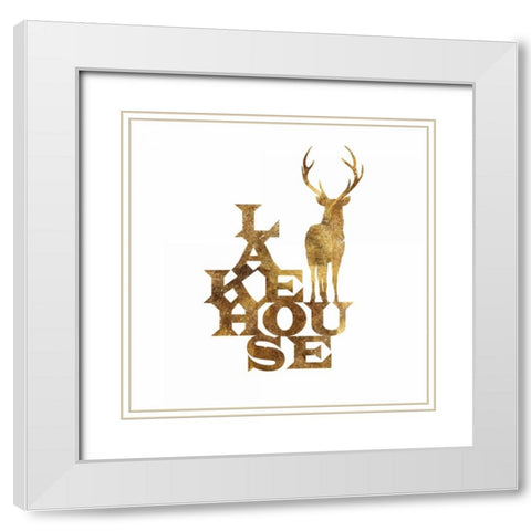 Lakehouse Stag Su White Modern Wood Framed Art Print with Double Matting by PI Studio