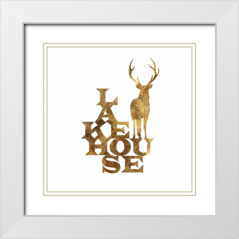 Lakehouse Stag Su White Modern Wood Framed Art Print with Double Matting by PI Studio