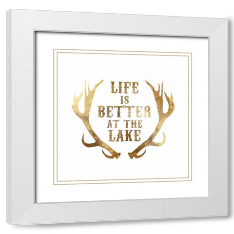 Antlers Life is better at the Lake White Modern Wood Framed Art Print with Double Matting by PI Studio