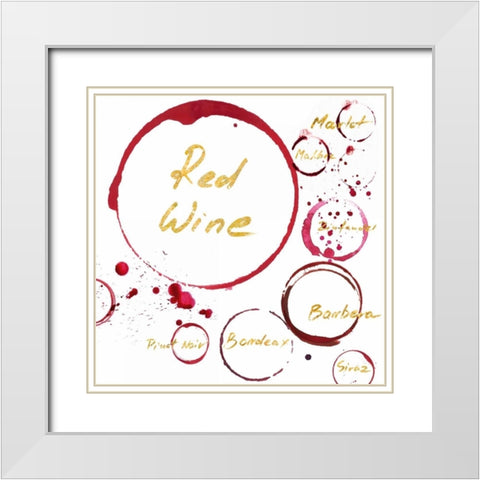 Red Wine Gold White Modern Wood Framed Art Print with Double Matting by PI Studio