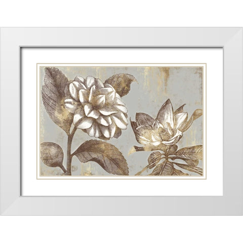 Magnolia Blooms White Modern Wood Framed Art Print with Double Matting by PI Studio