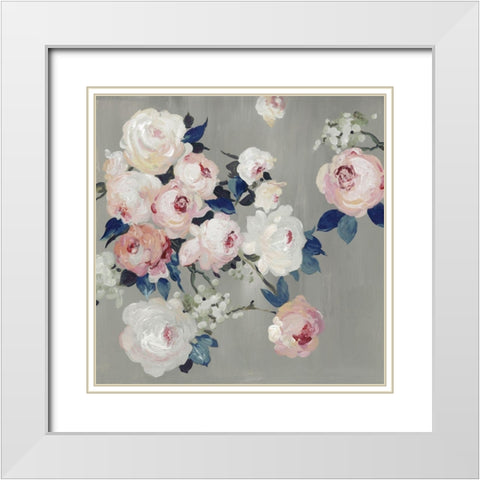 Cobalt Leaves White Modern Wood Framed Art Print with Double Matting by PI Studio