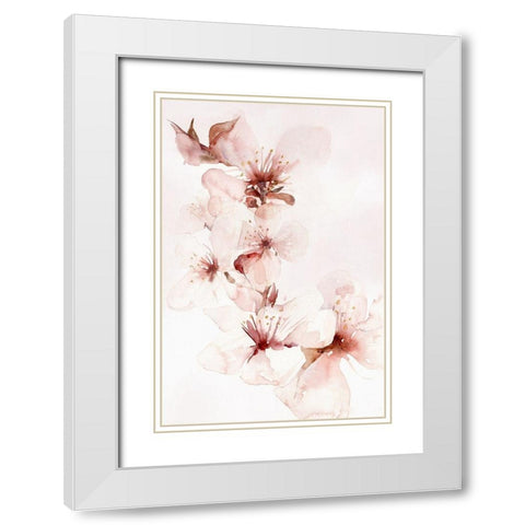 Watercolor Blossoms II White Modern Wood Framed Art Print with Double Matting by PI Studio