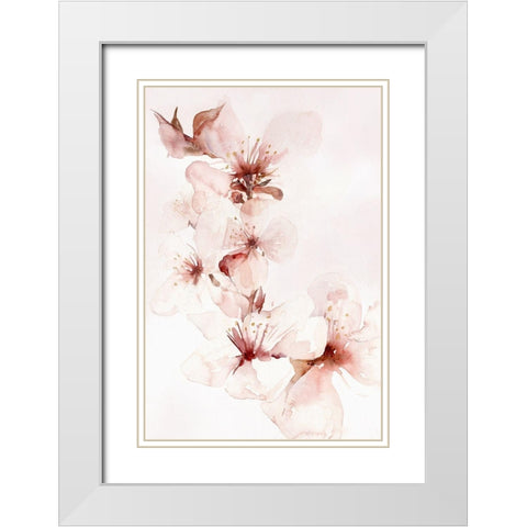 Watercolor Blossoms II White Modern Wood Framed Art Print with Double Matting by PI Studio